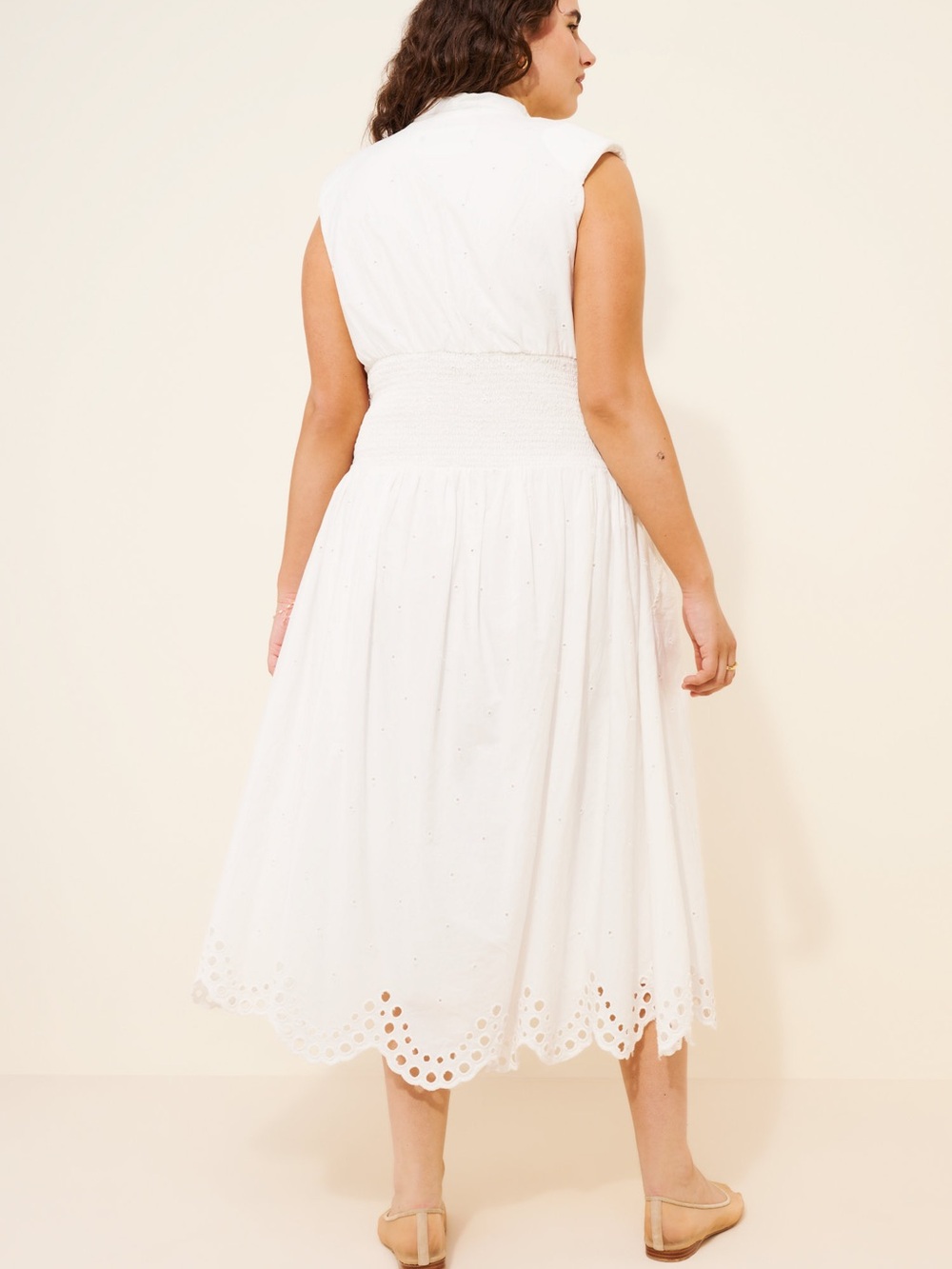 Anthropologie Maeve The Tommie Cap-Sleeve Smocked Eyelet Trim Zip Dress - Picture 4 of 14